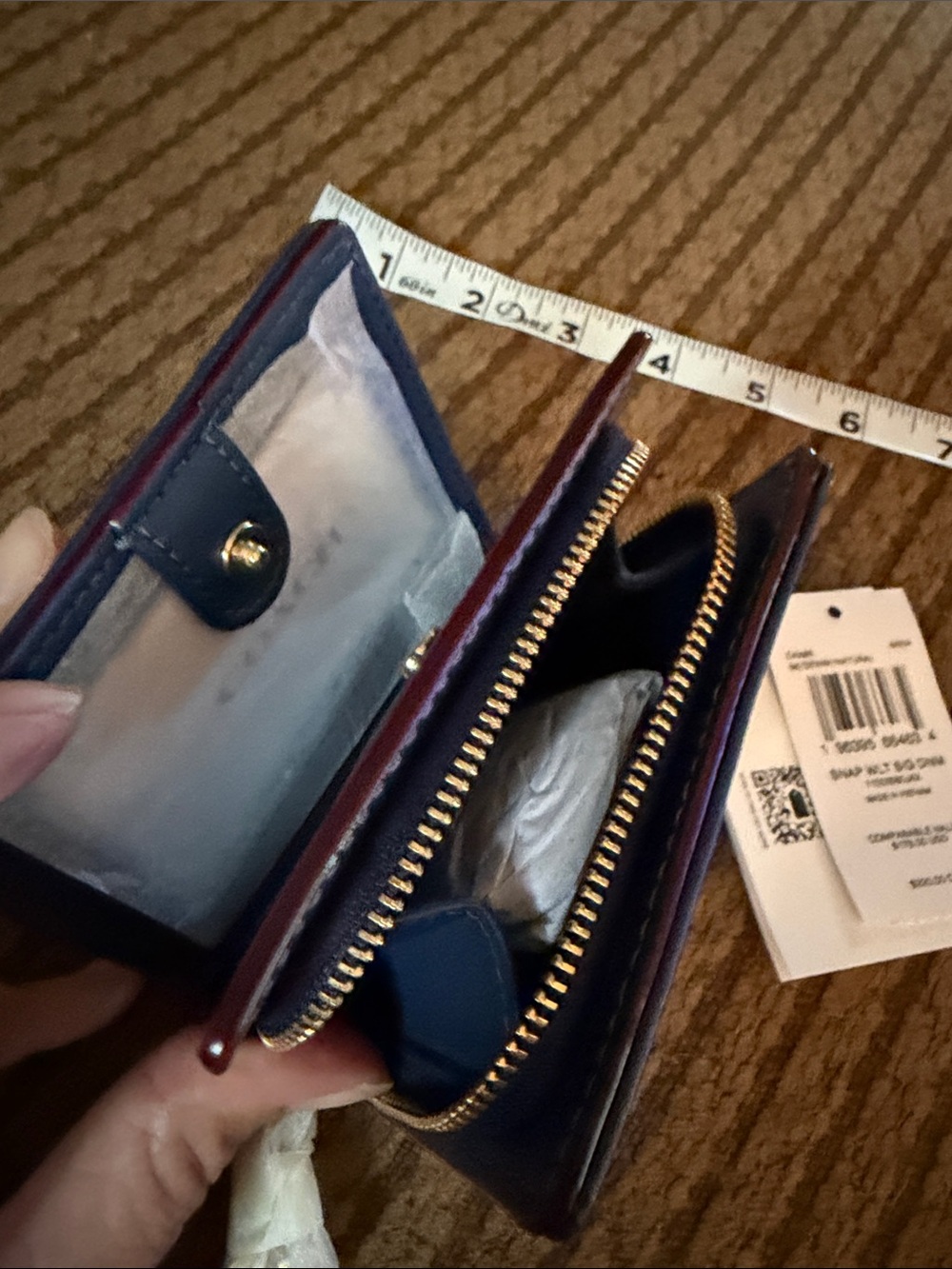Coach Denim Signature Compact Wallet - Navy Blue with Gold Logo - Picture 5 of 6